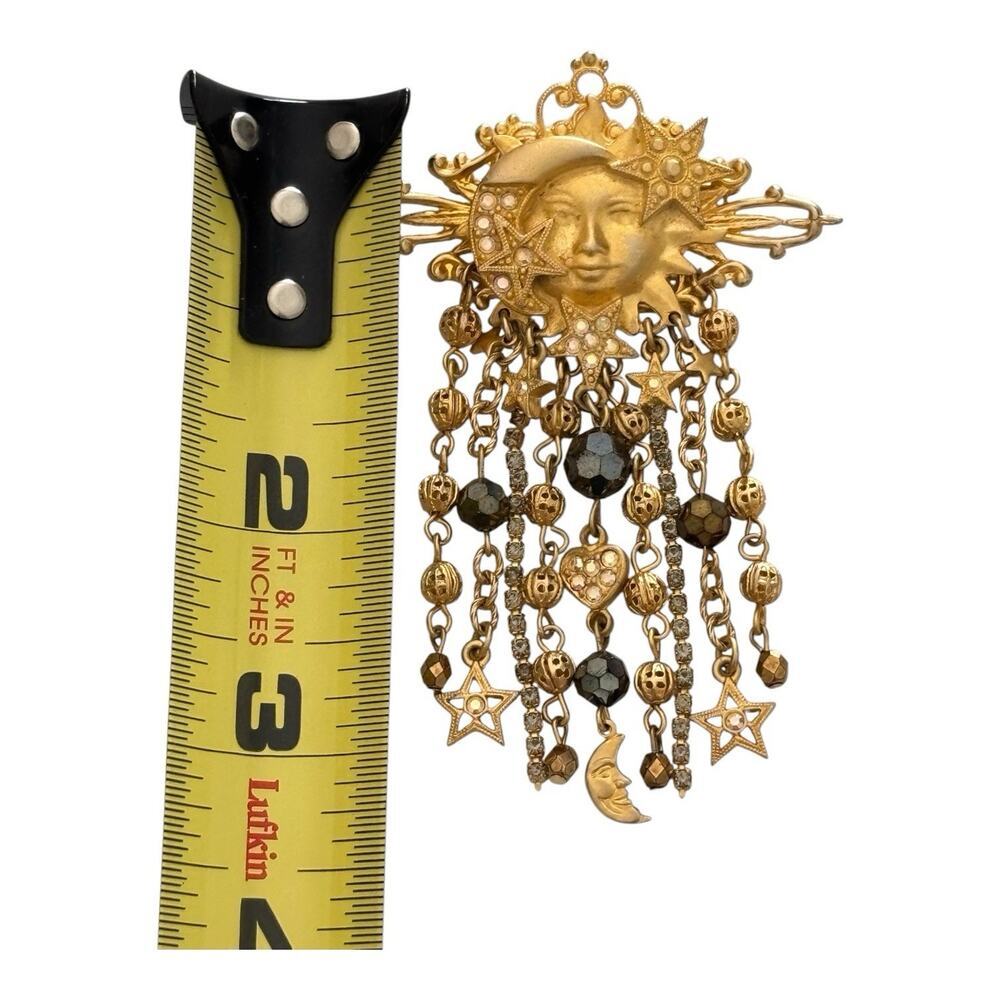 Kirks Folly Celestial Moon Sun Shooting Stars Jeweled Gold Tone Brooch - Picture 5 of 6